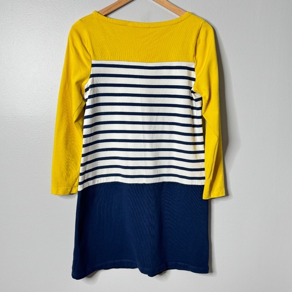 Boden Cotton Shirt Dress Yellow Navy White Stripe Contrast Sleeve Front Pockets - Picture 2 of 10